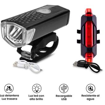 Pack Luz Bicicleta Delantera Y Trasera Recargable Luz Led GENERICO