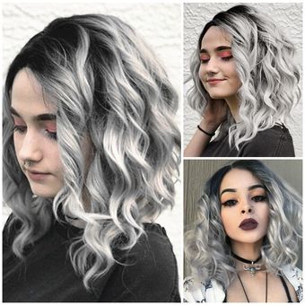 Pelucamoda Dama Gradiente De Color De Pelo Corto Y Rizado De Fibra