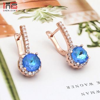 Shenjiang Nuevo Cristal De Color Mujer Adornos Pendientes De 