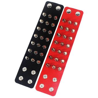 Color negro y rojo ancho regalo de joyería Vintage Unisex XYX #Black brazaletes de cuerda Pulsera Punk de cuero grande con remaches para hombre y mujer 
