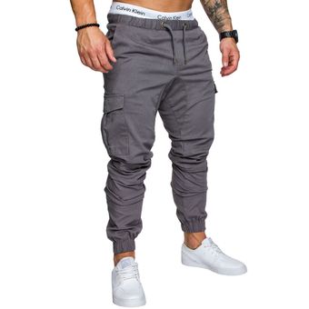 Casual Multi Bolsillo Haren Pantalones Joggers Para Hombres Gris