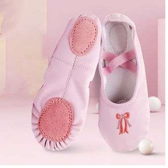 zapatos de baile con lazo de suela suave de lona de algodón-Rosa 