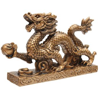 Cobre Feng Shui chino dragón estatua de la figura de Lucky Luck éxito Escultura-Albaricoque 
