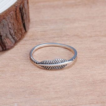 Thai Antique Silver Feather Women Ring Oating Leaves Twist 