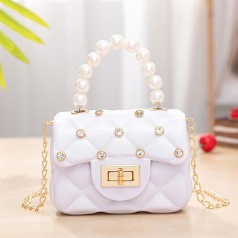 bolsa bonit Mini bolso cruzado de cuero con asa de perla para niñas 