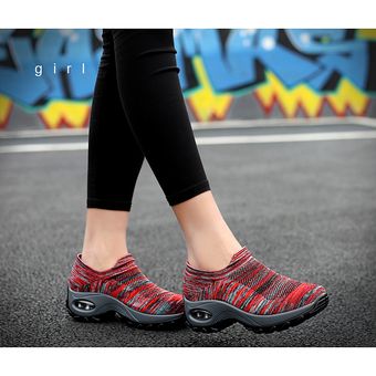 Amortiguador de aire respirable de las mujeres zapatillas de deporte corrientes Casual Sport Mesh Caminar Rojo 