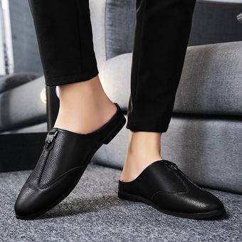 Baotou zapatos de cuero pantuflas hombres-Negro 
