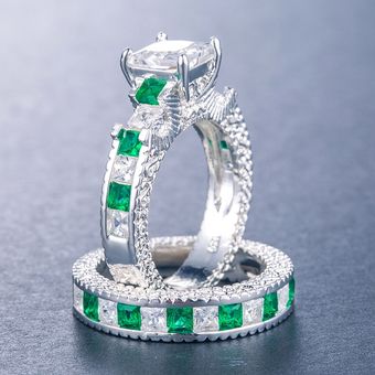 2021 Green Blue Princess Marriage Ring Set Lady Anniversary 