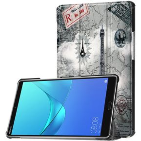 Para Huawei MediaPad M5 10,8 Pulgadas Tri - Fold Retro Flip Horizontal Torre Patron PU Cuero Funda Protectora Con Soporte