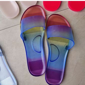 #Transparent Sandalias transparentes Color caramelo plana Sandalias chancletas para mujeres de diapositivas Flip-flops Sandalias femeninas transparente de verano XYX 