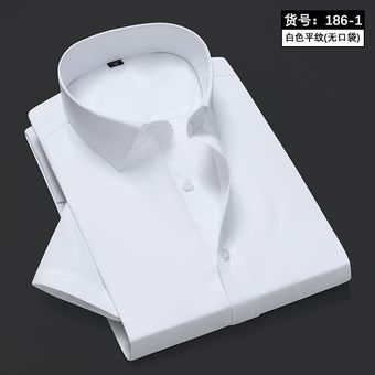 #186-1 white plain Camisa ajustada de manga corta para hombre,camis 
