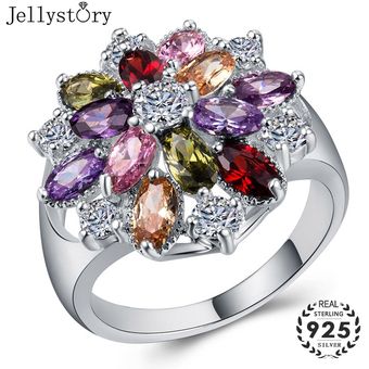Anillo De Plata Jellystory De Moda 925 Con Anillo De Zafiro 