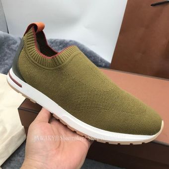 light grey#Zapatillas de tenis cómodas de punto para hombre mocasines elásticos de tejido sin cordones zapatos planos informales de suela suave con cordones 