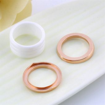 Moda cerámica de titanio acero 18k rosa anillo chapado en oro uni  anillo ancho 