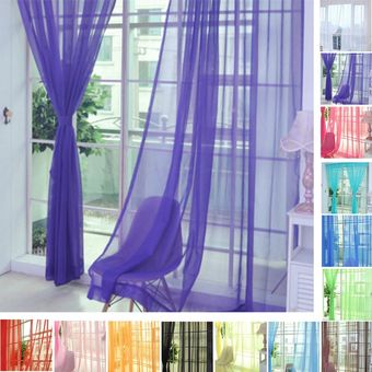 Sheer tul color sólido translúcido cortina de la ventana Panel de drapeado bufanda cenefas 