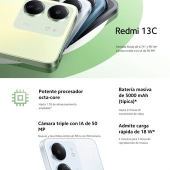 Celular Xiaomi Redmi 13C 256GB, 8GB ram, cámara principal 50MP + 2MP,  cámara frontal 8MP, 6.74, Verde - Los mejores descuentos y ofertas en