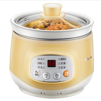 100W 1L eléctrica olla de cocción lenta Estofado de cerámica fabricante Pot gachas de arroz para bebés sopa de Alimentos-Yellow 