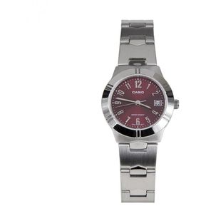 Reloj Casio LTP-1241D-4A2- Pulso Acero Inoxidable Plateado Con Rojo  Para Mujer