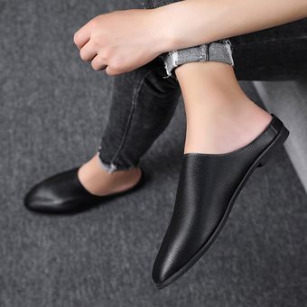 Baotou zapatos de cuero pantuflas hombres-Negro 