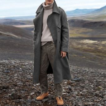 Abrigo de invierno para hombre gabardina larga abrigo Casual marrón cálido de lana ropa de cal HON 