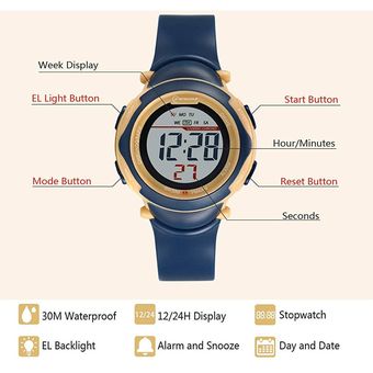 Reloj Digital Niña-Niño Impermeable Azul Oscuro Mas Estuche Pimushop