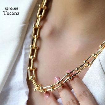 Tocona Punk Gold Silver Color Alloy Heavy Metal Thick Clavicle Chain Choker Necklace for Women Tren 