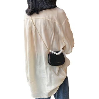 Bolsa Mini lápiz labial bolsa de moda un hombro diagonal Perla bolso portátil negro 
