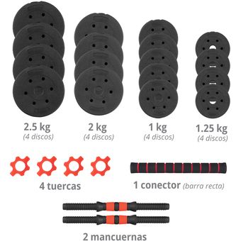 Set ajustable mancuernas + barra de 30 kg - GMP