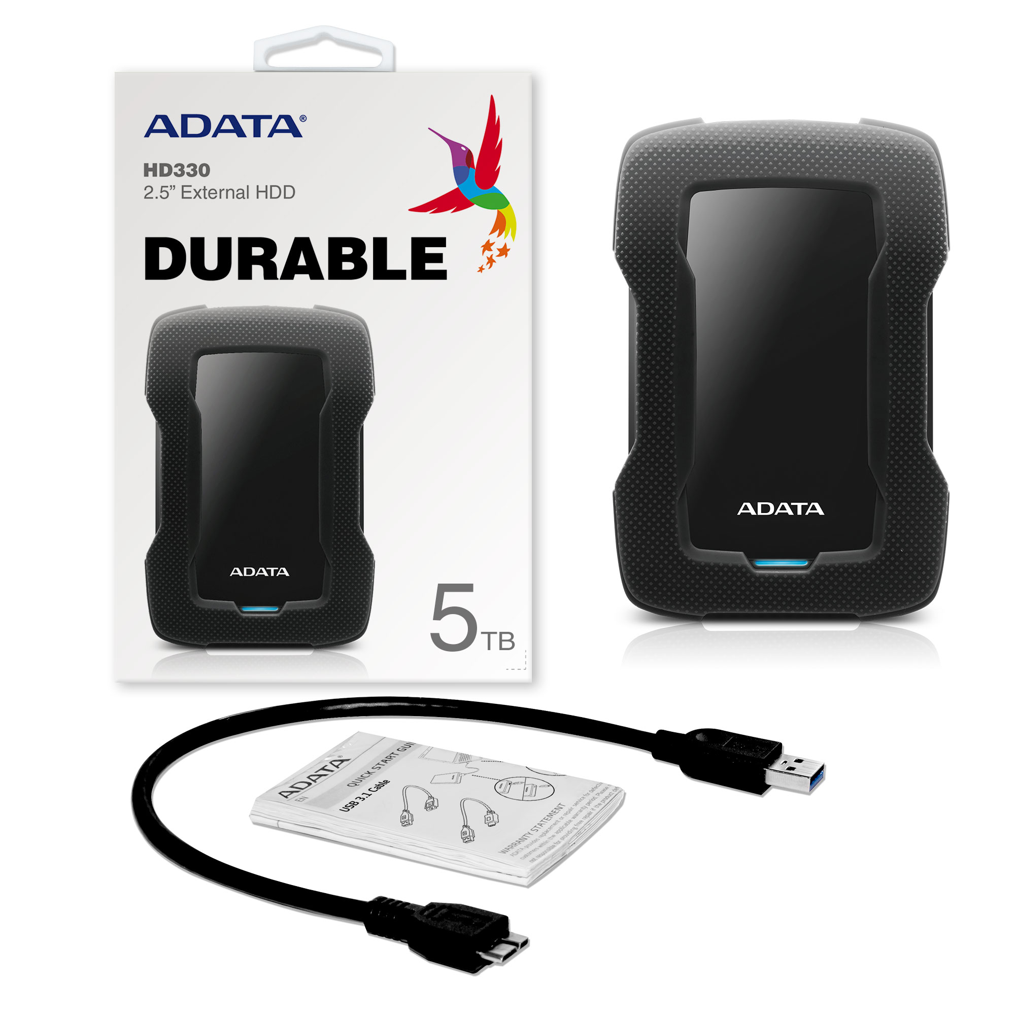 Disco Duro Externo 5TB ADATA HD330 USB 3.1 Uso Rudo Xbox One AHD330-5TU31-CBK