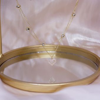 Gold Color Double Layer Heart Necklace Shining Bling AAA Z ~ 
