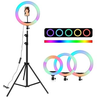 Tripode Aro Luz Lampara Led 26cm Ajustable Colores Control Linio