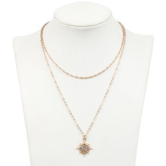 Collar de damas de doble capa YR896 con collar colgante brillante de diamantes de imitación y Oro 