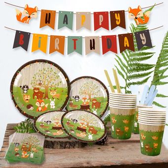 artículos de decoración de fiesta de cumpleaños para niños vajilla de bosque p 