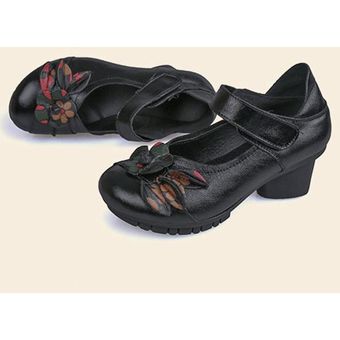 Negro Folkways Mediados SOCOFY cuero de tacón gancho bucle suave original retro zapatos de moda bombas de las mujeres 
