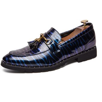 Zapatos de cuero sin cordones con borlas para hombre Brock Oxford Calzado de boda Azul 