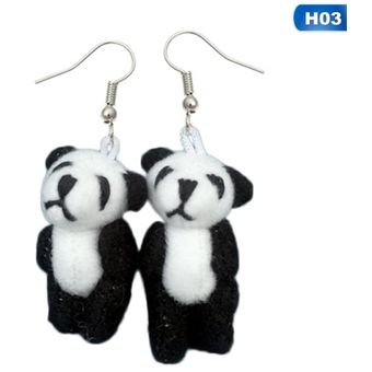 Lindo Peluche Oso Oso Panda Colgante Pendientes Blanco Negro 