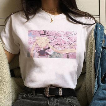 Sailor Moon camisetas para mujeres Harajuku Kawaii camiseta de verano con estampado de gatos c HON 
