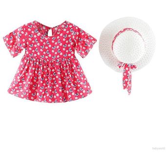 Baby Girls Floral Dress Dresses Casual sin mangas Tutu Sundress con sombrero 