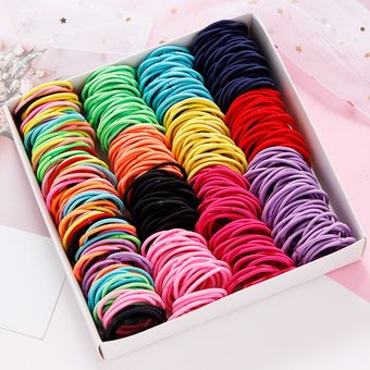 100 unidsset nueva chicas dulces colores Nylon elástica pelo bandas de goma de bandas diadema Scrunchie pelo de moda Accesorios 