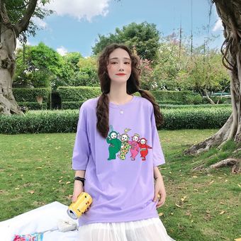 Camiseta divertida de Teletubbies para mujer camiseta de verano de algodón  con estampado Harajuku ropa coreana camiseta de gran tamaño para mujer  camisetas para mujer(#Negro) LUN | Linio Perú - UN055FA1I1939LPE