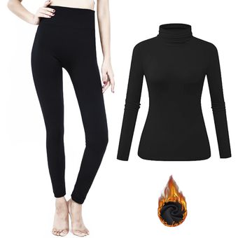 Conjunto mujer Leggins Pantalon y camiseta invierno Ropa Termica - Negro