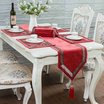 mesa roja sólida tira larga Camino de mesa de pana de alta calidad 