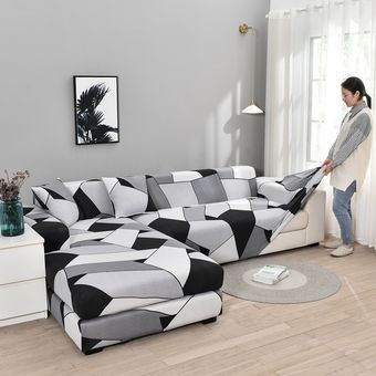 Funda elástica para sofá en forma de L,funda de sofá para sala de estar,2 piezas #Color 1 