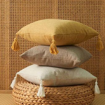 Cubierta de cojín liso con borlas para decoración del hogar funda d 