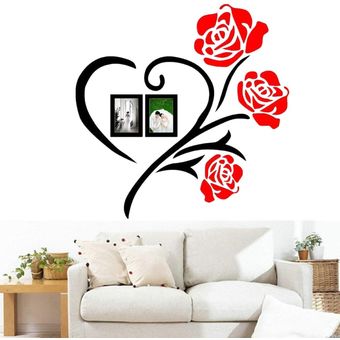 Marco del amor 3D Rose acrílico etiqueta de la pared arte de la foto de la decoración Sala dirigen la etiqueta-Black 
