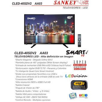 TELEVISOR LED 40 PULGADAS SANKEY SMART TV CLED 40SD FHD » Compulago