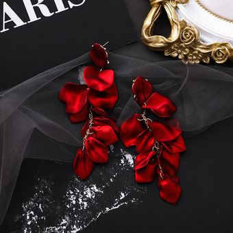 Pendientes Exagerados Sexys Pétalos De Rosa Rojos Pétalos De 