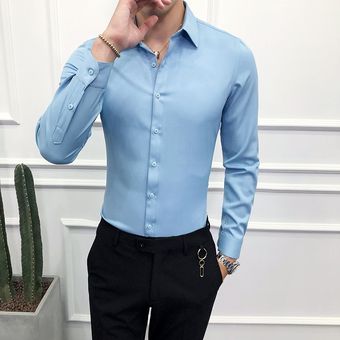 Alta calidad camisa manga larga para hombre de negocios #Navy Blue 