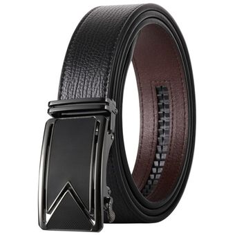 Plyesxale-Cinturón De Cuero De Vaca Para Hombre Cinturones De Lujo Con Hebilla Automática Color Marrón Y Negro B55 