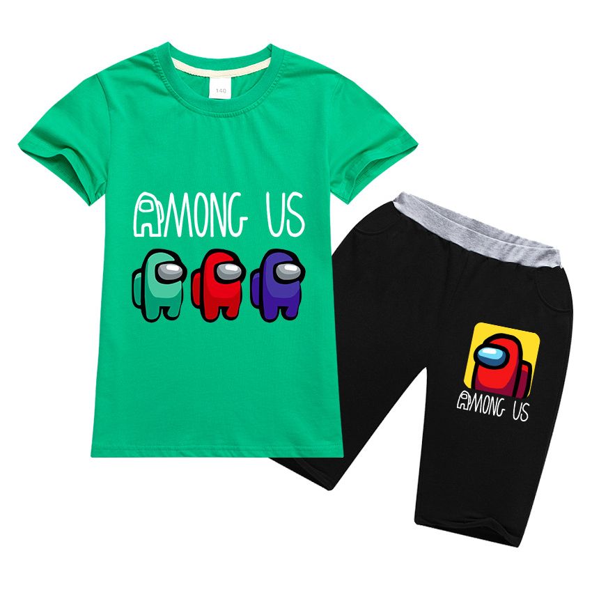 HAULBOTV Among Us Imposter Camiseta de Manga Corta con Estampado gráfico de Exquisito Juego Shorts de Mezclilla Traje Casual y cómodo de 2 Piezas para niño y niña 